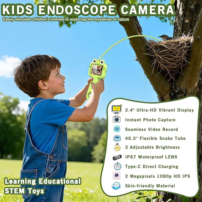 Kids Camera, Endoscope Camera with Light & Flexible Tube, Borescope Snake Scope Outdoor, Science Educational STEM Toys for 3 4 5 6 7 8 9 10 11 12-Year-Old Boys Girls Christmas Birthday Gifts