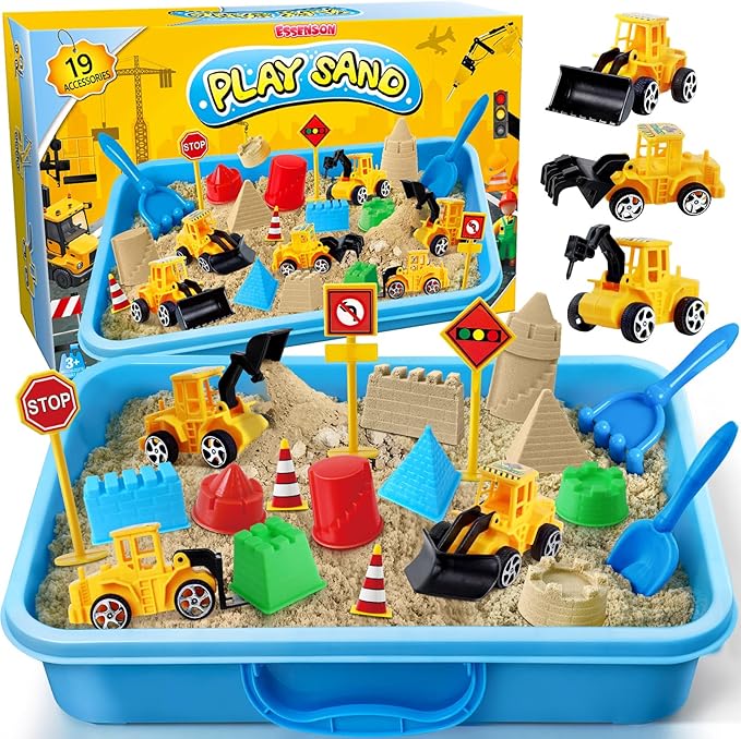 ESSENSON Sensory Bin, Dinosaurs Kit with Sensory Sand, Play Sand Pretend Play Beach Toy, Sandbox for Girls and Boys