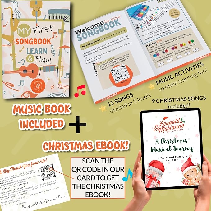 Leopold & Marianne | Xylophone for Kids Ages 5-9 | Kids Musical Instrument | Glockenspiel 25 Notes Chromatic | Color Metal Keys | Music Book Included, Play-Along Videos, Blue Carry Plastic Case