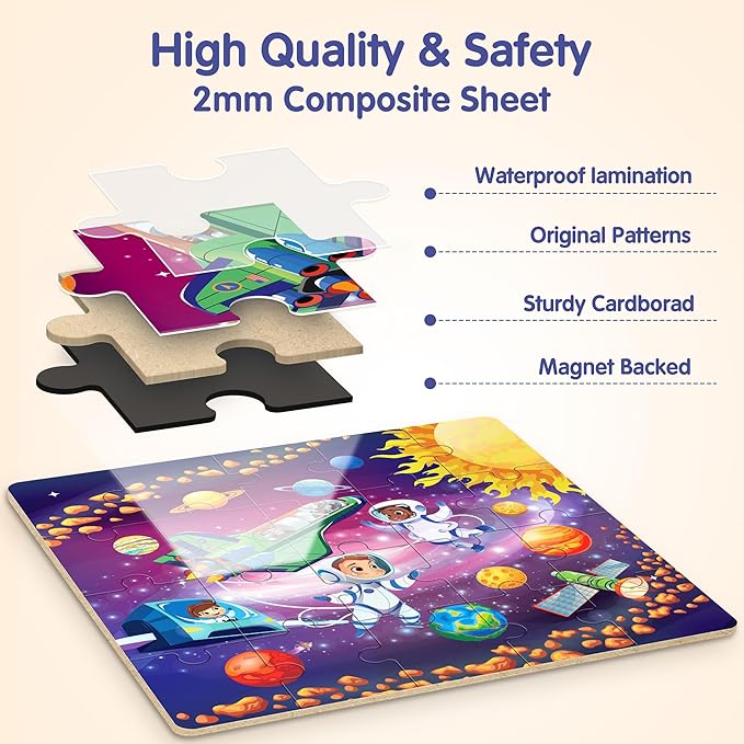 SYNARRY Magnetic Puzzles for Toddlers 3-5, Space Planets Solar System Travel Puzzles for Kids Ages 4-6,Car Airplane Road Trip Activities Games Gifts Toys for 3 4 5 6 Year Old