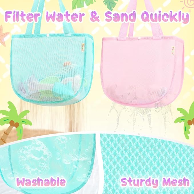 Tagitary Beach Toy Mesh Beach Shell Bags for Kids, Sand Toys Kids Beach Essential Treasure Bag Swimming Pool Bag Beach Gift for Boys and Girls(Only Bags,A Set of 3)