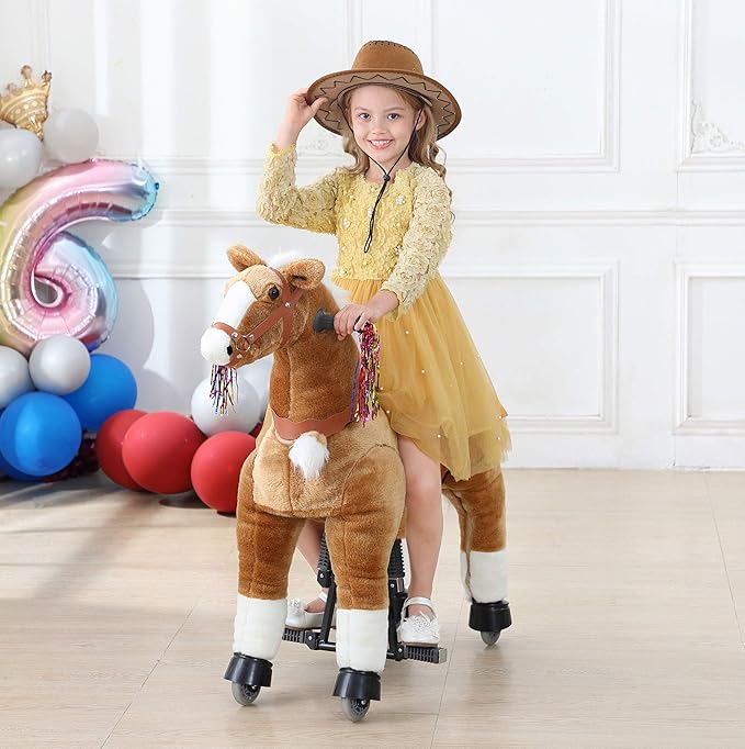 JoJoPooNy Ride on Horse Toy, Kids Ride on Toy for 6-14 Years Old, Premium Riding Horse Plush Animal Toy, Walking Horse Toy with Wheels (36 Inch Height)
