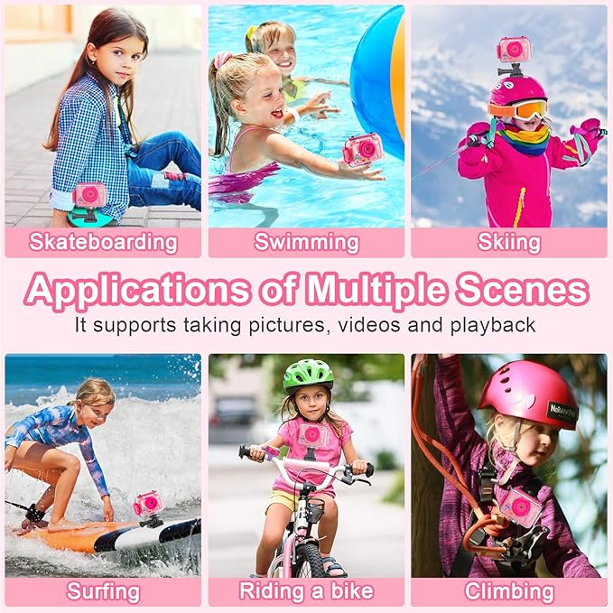 PROGRACE Kids Digital Waterproof Camera - 2025 Upgrade Underwater Camera Birthday Gifts for Girls Children Action Cameras with 32GB SD Card, Pool Toys for Kids Age 4 5 6 7 8 9 10 12