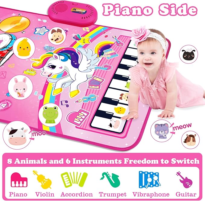 Toys for 1 Year Old Girl Gifts: Baby Musical Mat Toddler Toys Age 1-2 - 3 in 1 Piano Drum Animal Touch Unicorn Toys - Infant Music Toy 12-18 Months Babies Birthday Gifts for 1 2 3 Year Old Boys Girls