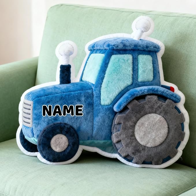 Custom Tractor Shaped Pillow Cute Personalized Name Plush Doll, Double-Sided Construction Engineering Vehicle Pillow for Kids, Birthday Gifts for Boys and Girls Sofa Decorative Pillows 8-32in