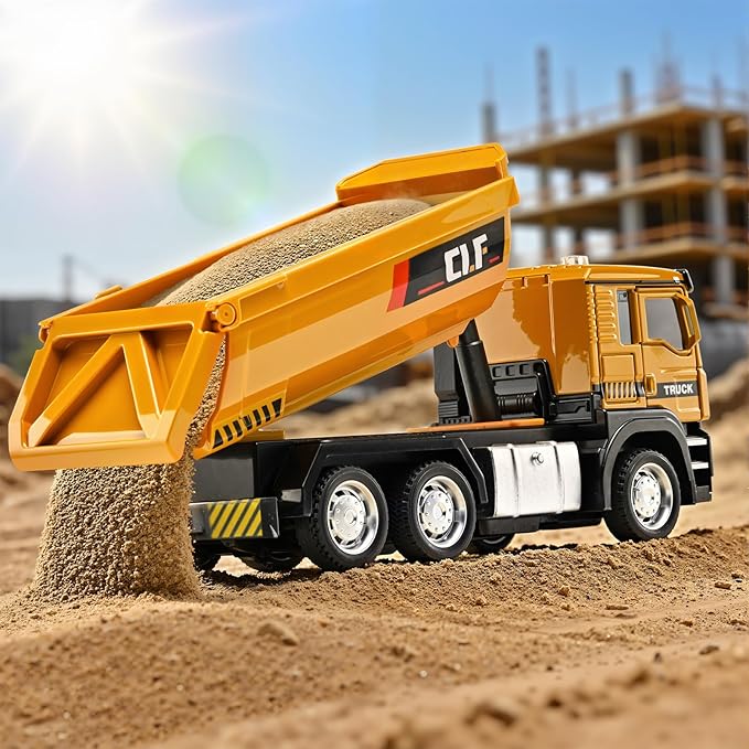 Dump Truck Toys for Boys 3-5 Year Old,Dump Truck Toy Metal Diecast Cab,Pull Back Toy Dump Trucks Construction Vehicles with Lights and Sounds,Construction Trucks for Toddlers 3-5