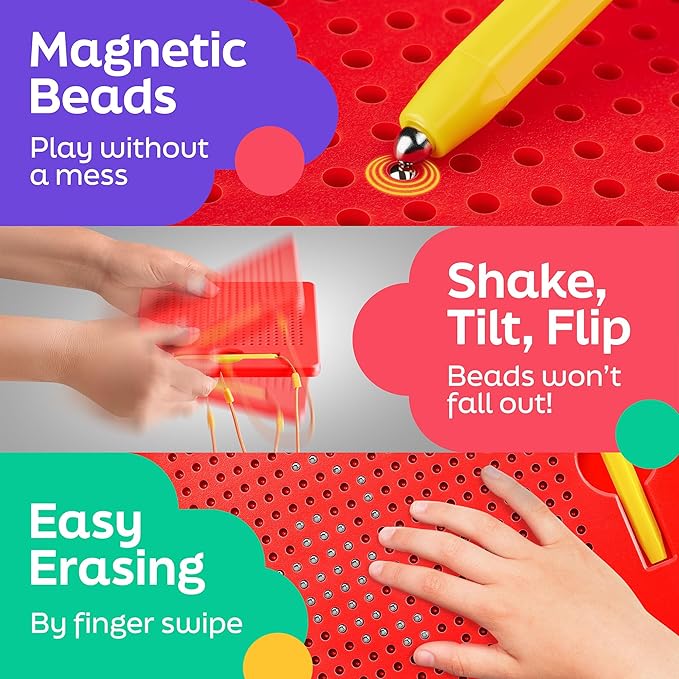 Magnetic Drawing Board for Kids & Toddlers with Beads and Magnet Stylus Pen - Magnetic Tablet Toy for Airplane & Car Ride Activities for Kids