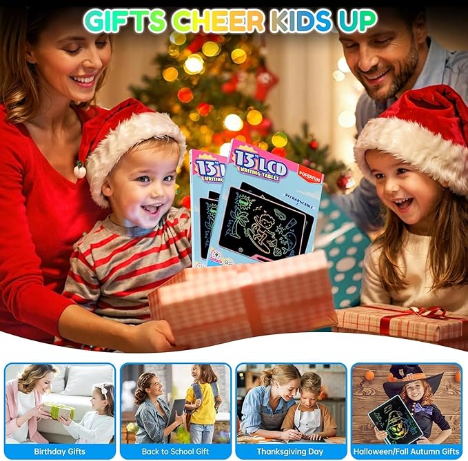 2PACK LCD Writing Tablet for Kids, Rechargeable Doodle Board Toys Gifts for 3 6 8 Year Old Girls Boys, 13 Inch Colorful Drawing Pad for Kids, Gifts for Toddler Educational Learning Travel Toys