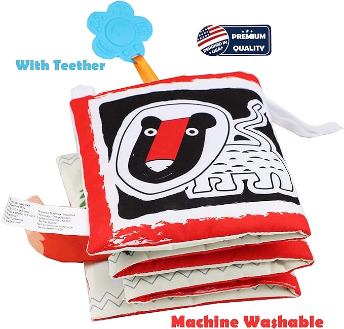 bebe mondo High Contrast Tummy Time Toys, Black and White Crinkle Books for Babies, Baby Books 0-6 Months, Infant Mirror Toy with Teether, Double-Sided Baby Toys for Boys and Girls