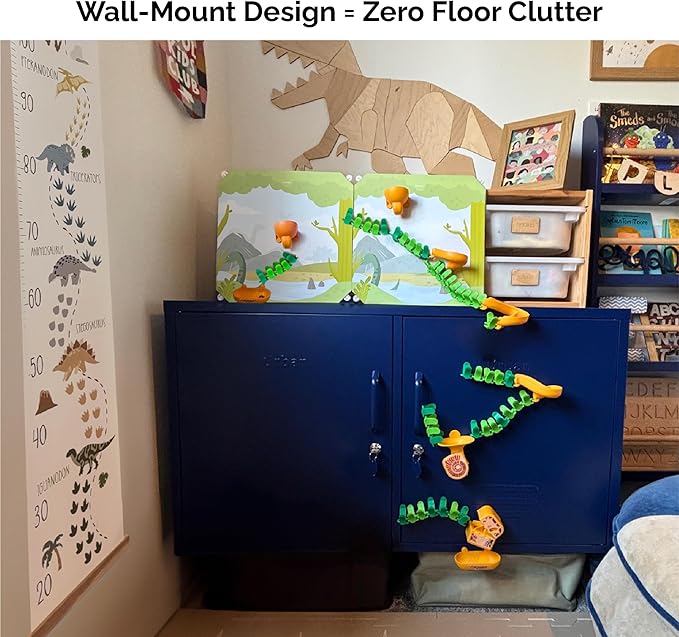 Oribel VertiPlay Magnetic Marble Run | Builder Set STEM Toy | Creative Free Play Construction Kit for Kids | Works on Fridges, Lockers & Metal Surfaces | Builder Set (75) (Dino Quest)