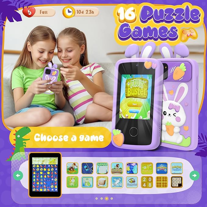 Luyiilo Kids Smart Phone Toys for Girls,Easter Gift for Kids Toys for 3-9 Girls Mini Smart Phone Toys with 2.8" Touchscreen 16 Learning Games Dual Camera Music Player, 8G SD Card