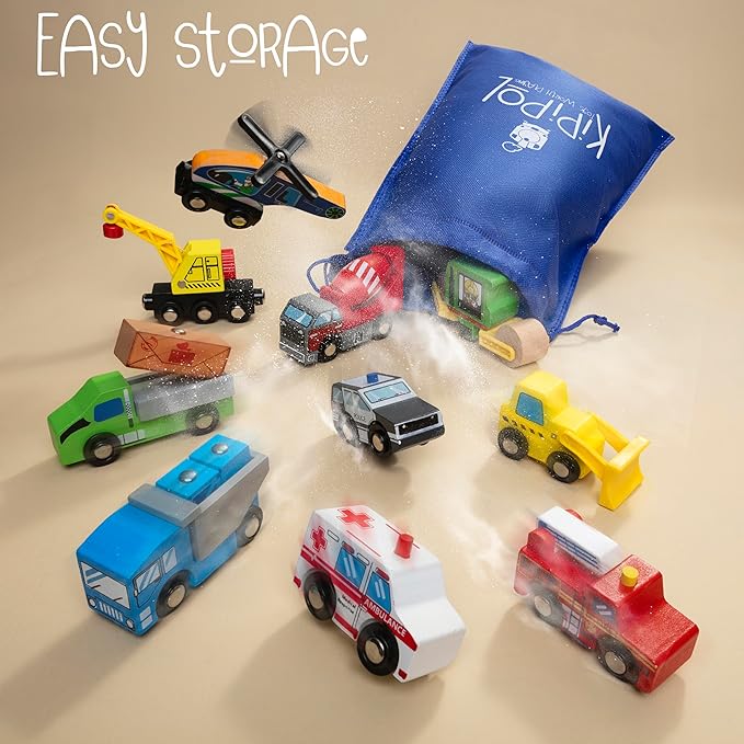 10 PCS Wooden Train Set Accessories, Toddler car Toys, fits Thomas, Brio, IKEA, Melissa and Doug, Stocking Stuffers for Kids, Train Toys Gifts for Toddlers and Kids Ages 4-8 and up