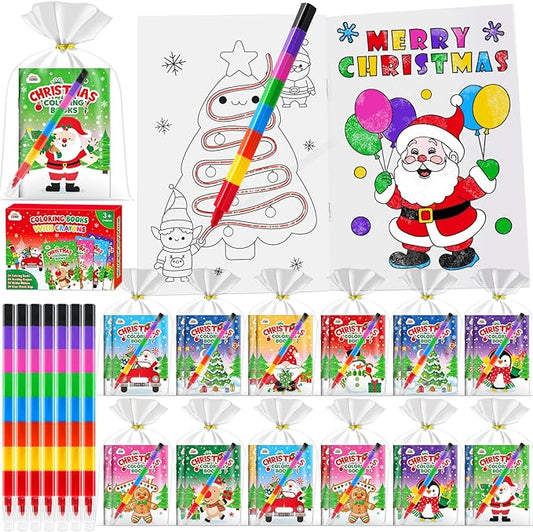 ZMLM 24 Coloring Books for Kids Party Favors: Bulk 24 Crayons Mini Coloring Books for Kids Ages 4-8 Birthday Goodie Bags Stuffers Toddlers Return Gifts Classroom Prizes Teacher Crafts (Christmas)