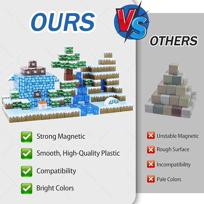 Magnetic Blocks 52PCS - Winter Scene Construction Cubes, STEM Preschool kit, Safe ABS no-Odor, CPC ASTM Certified, Travel-Ready for Ages 3–12, Perfect for Birthday