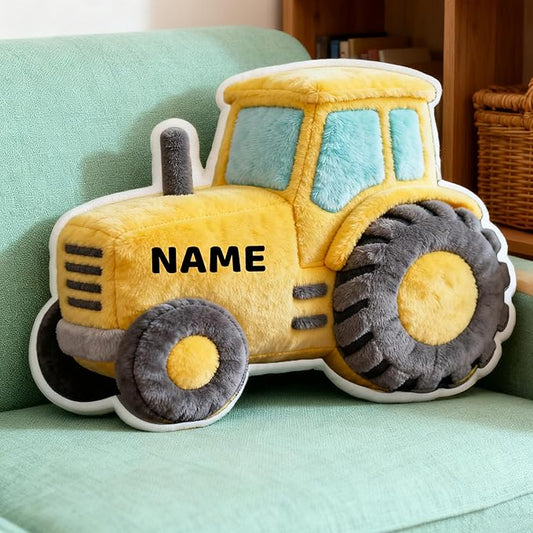 Custom Tractor Shaped Pillow Cute Personalized Name Plush Doll, Double-Sided Construction Engineering Vehicle Pillow for Kids, Birthday Gifts for Boys and Girls Sofa Decorative Pillows 8-32in