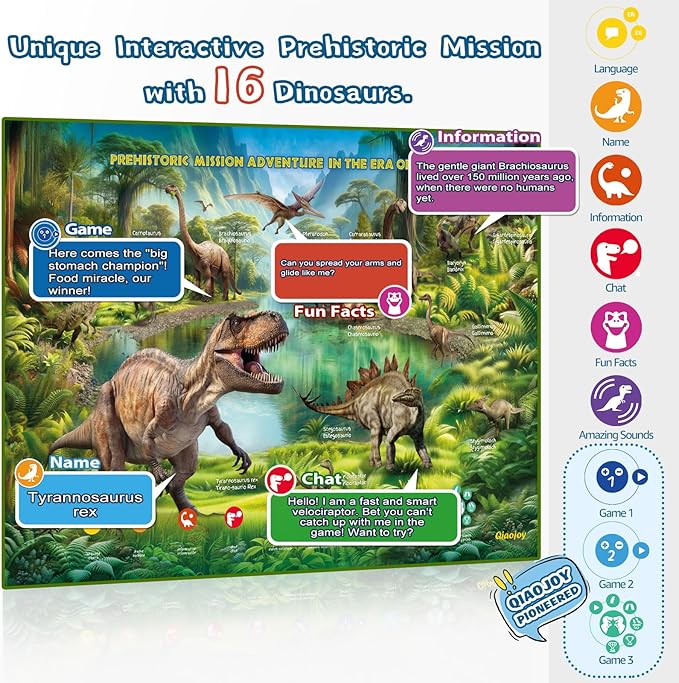 Bilingual Interactive for Kids Talking Dinosaur Space Poster for Kids Learning and Educational Toys,Talking Educational Dinosaur Toy for Ages 3 to 12 Years Old,Space Theme Wall Decor for Preschool