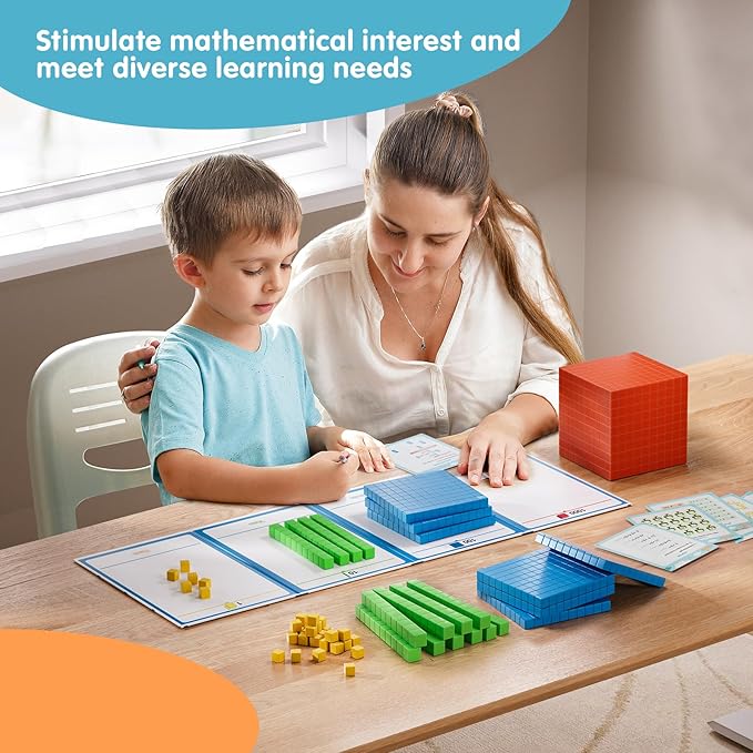 Plastic Base Ten Blocks 143 pcs Place Value Blocks Kindergarten Counting Cubes for Kids Math, Math Manipulatives for Early Counting Math Toy for 1st Grade