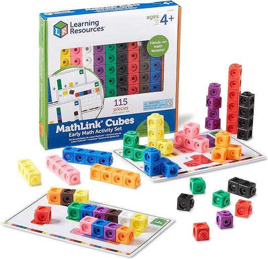 Learning Resources MathLink Cubes Early Math Activity Set - 115 Pieces, Ages 4+, Classroom Must Haves, Preschool Activities, Teacher School Supplies, Toddler Montessori Toys, Math Manipulatives