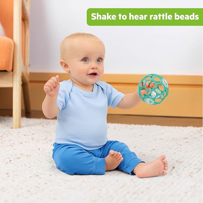 Bright Starts Oball Easy-Grasp Rattle BPA-Free Infant Toy in Teal, Age Newborn and up, 4 Inches