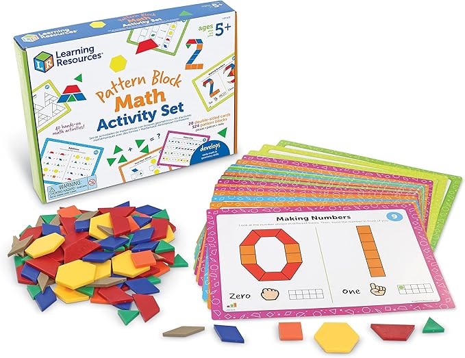 Learning Resources Pattern Block Math Activity Set - 144 Pieces, Age 5+, Educational Kindergartner Games, Fine Motor Skills