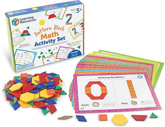 Learning Resources Pattern Block Math Activity Set - 144 Pieces, Age 5+, Educational Kindergartner Games, Fine Motor Skills