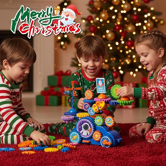 Motorized Spinning Gear Building Toys for Kids, Space Rocket STEM Construction Set, Educational Interlocking Building Blocks Puzzle | Gear Toys for Toddlers Ages 3-8