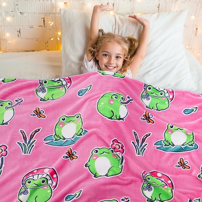 Frog Gifts Toys for Girls Women - Glow in The Dark Kids Blankets for Girls Soft Cozy Pink Frog Throw for Bedroom Decor Birthday Presents for Kids 50x60 Inch