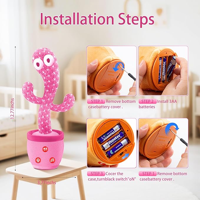 See n Say Toys for Toddlers 1-3 Talking Cactus Toy,2025 Dancing Baby Stuff Toy for 1 2 3 Year Old Boy Girl,Great Christmas Kids Gifts,Pink Infants Xmas Stocking Stuffers for Babies Items