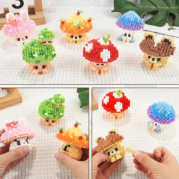 HIGH GODO 6 Set Mushroom Animals Micro Building Block Set, Creative Ideals Mushroom Animal Building Kit for Adults, Party Favors for Kids Boys Girls 12+ (1956PCS)