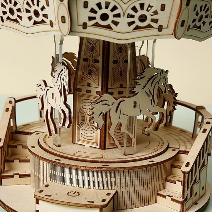 Adult 3D DIY Wooden Puzzles Music Carousel Model Building Kit Puzzles Set Jigsaw for Gifts