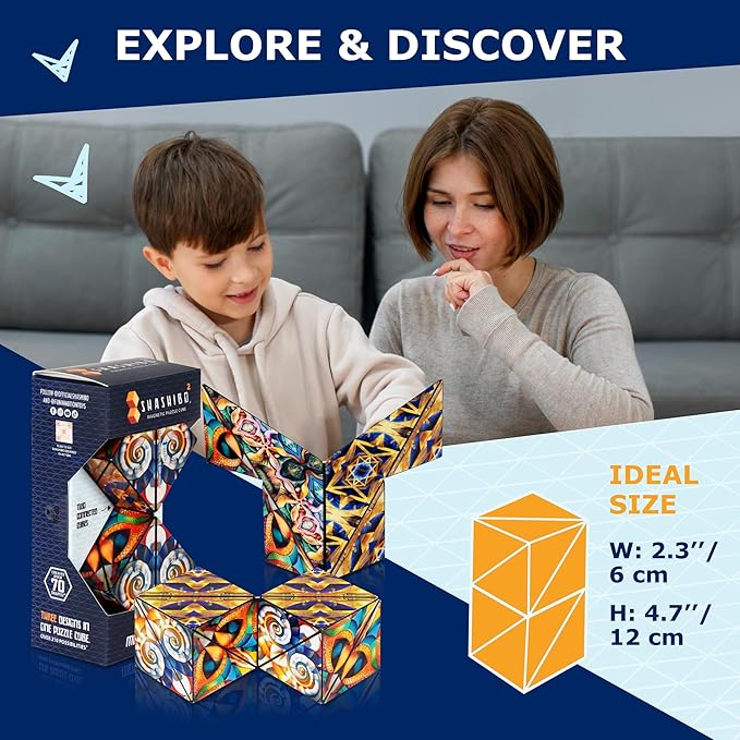 Shashibo Squared Shape Shifting Box – Next Generation XL STEM Magnetic Fidget Cube That Transforms Into Over 70 Shapes – Pairs w/All Shashibo Cubes - Download Fun in Motion Toys Mobile App (Atlantis)