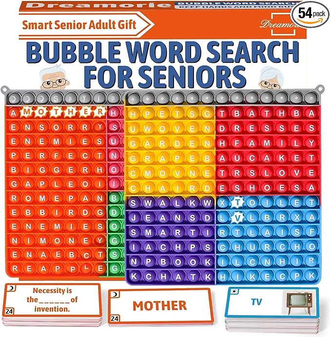 Dementia Word Search Activities for Seniors, Multi-Sensory Brain Training Games for Adults, w/Bubble Board + Word & Proverb Cards, Supporting Memory and Focus, Gifts for Elderly Women & Men