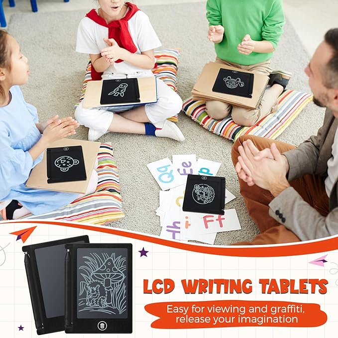 Nezyo 16 Pieces 4.5 Inch Mini LCD Writing Tablet for Kids Electronic Doodle Board Colorful Drawing Tablet Bulk Erasable Writing Pad Reusable Learning Gift for Girls Boys Party Favor(Black)