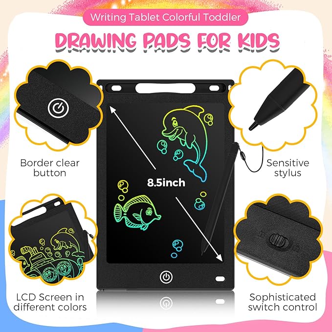 Epakh 16 PCS LCD Writing Tablet for Kids - 8.5 Inch Reusable Writing Board Drawing Doodle Pad Gift for Girl & Boy, Toddlers, Back to School, Birthday Party Favors(Black)