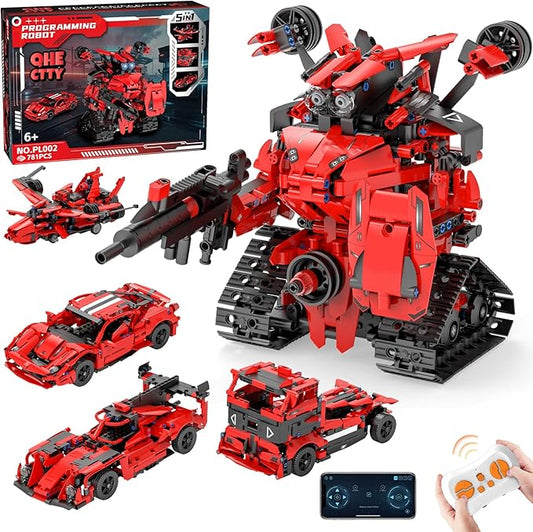 STEM Building Kits for Kids 6-14, 5in1 App & Remote Control STEM F1/Car/Robot Building Toys, Formula 1 Model Car Kits, 785 Pcs Robot Building Sets for Kids, Erector Sets Gifts for Boys Girls
