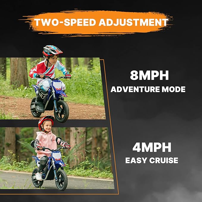 Electric Dirt Bike for Boys Girls Ages 3-6, 150W High Racing Competition Grade Motorcycle, Up to 8MPH 2 Speed Settings Balance Bike, 12IN Off-Road Tires & Advanced Shock Absorption, Orange