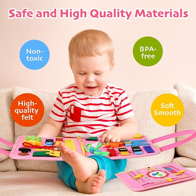 Hooku Busy Board for 1 Year Old, Montessori Sensory Toys for Toddlers 1-3, Fine Motor Learning Activities, Toddler Travel Toys, Birthday Gifts for Baby Boy or Girl