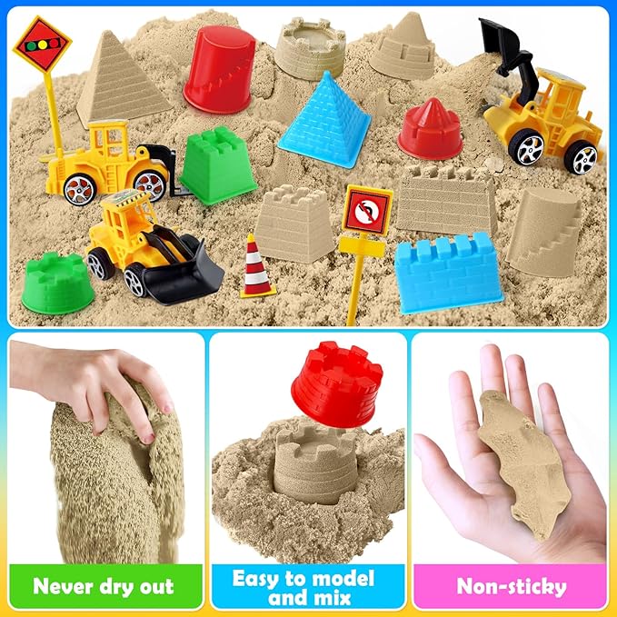 ESSENSON Sensory Bin, Dinosaurs Kit with Sensory Sand, Play Sand Pretend Play Beach Toy, Sandbox for Girls and Boys