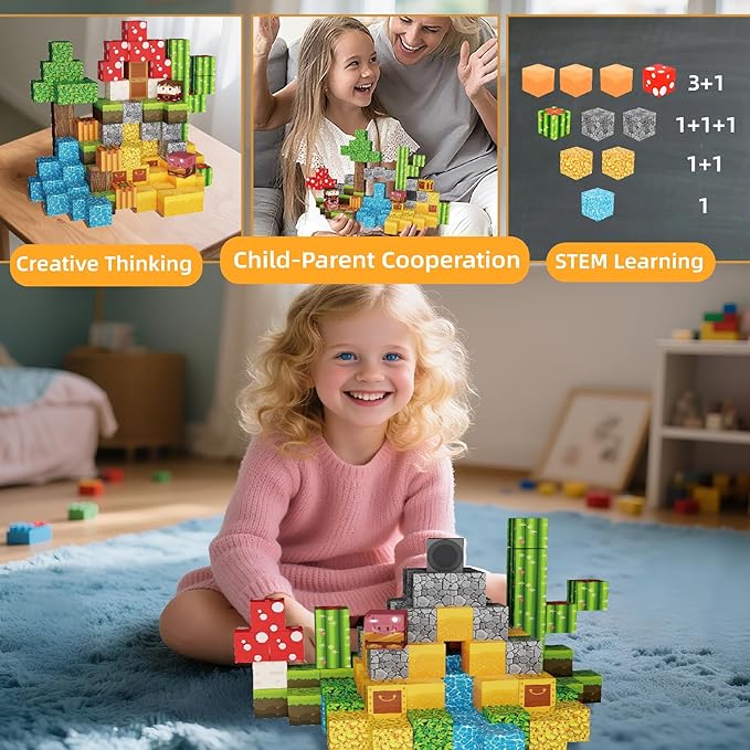 Magnetic Blocks, 120PCS Magnetic Building Blocks Cubes for Kids Ages 3+, STEM Sensory Educational Toys Birthday Set for Kids Toddlers