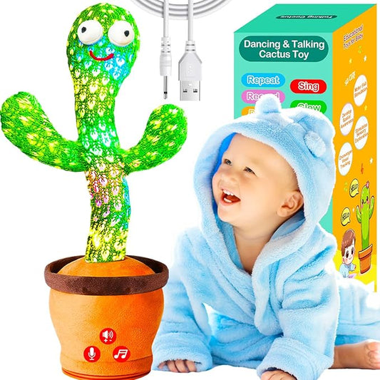Rechargeable Dancing Talking Cactus Toy for Baby, Volume Adjustable, Singing, Mimicking, Repeating, Kids Baby Toys for Girls Boys, Birthday or Chirstmas Gifts for Grandkids, Stocking Stuffers for Kids