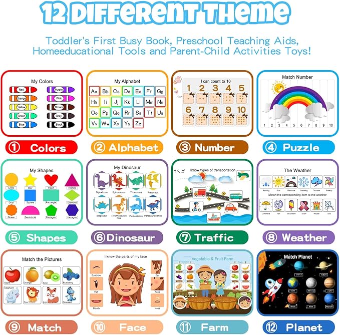 Busy Book for Toddlers, Montessori Toys for 3 4 5 6 Years Old, Autism Sensory Educational Toys, Toddler Preschool Learning Activity Binder and Early Books - for Boys & Girls Develops Fine Motor Skills