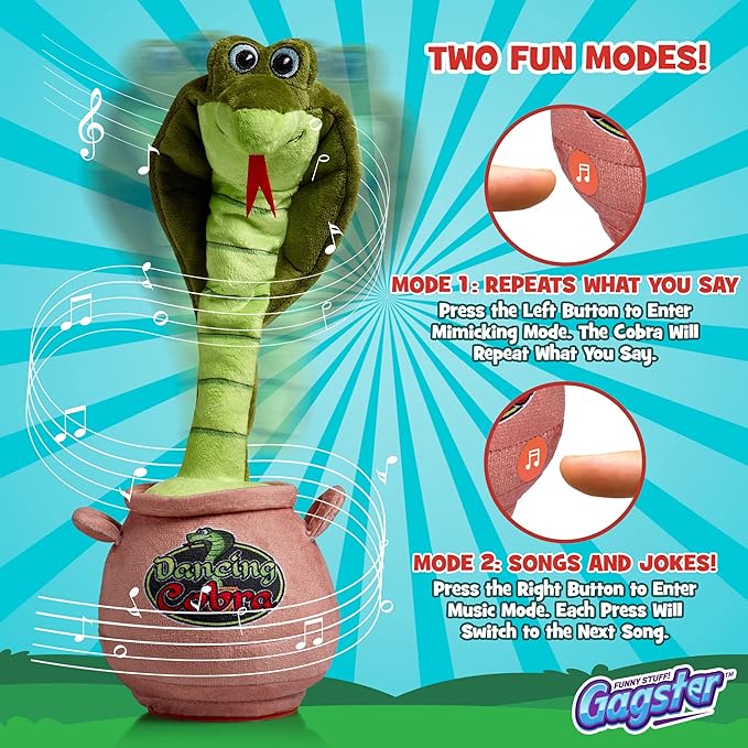 Gagster Dancing Cobra Snake - Dancing, Talking, Mimicking Cobra Snake Toy, Great for Kids & Adults, Singing, Joking, and Repeating What You Say, Hilarious Gag Gift Plush Novelty Mimic Toy
