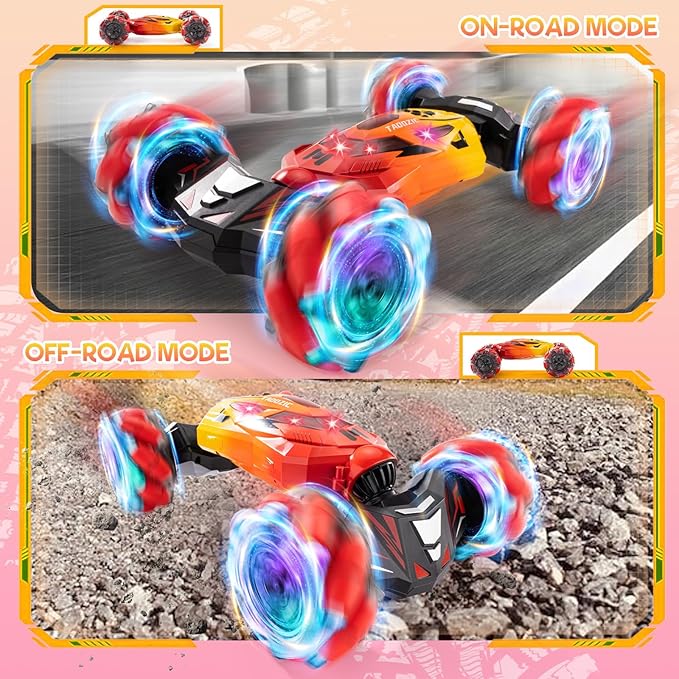 Gesture Sensing RC Stunt Car, 2.4GHz 4WD Stunt Car Toys for Ages 6-12 yr Boys Girls, Hand Controlled Remote Control Twist Cars, Offroad 360° Rotation with Lights and Music for Birthday Gifts