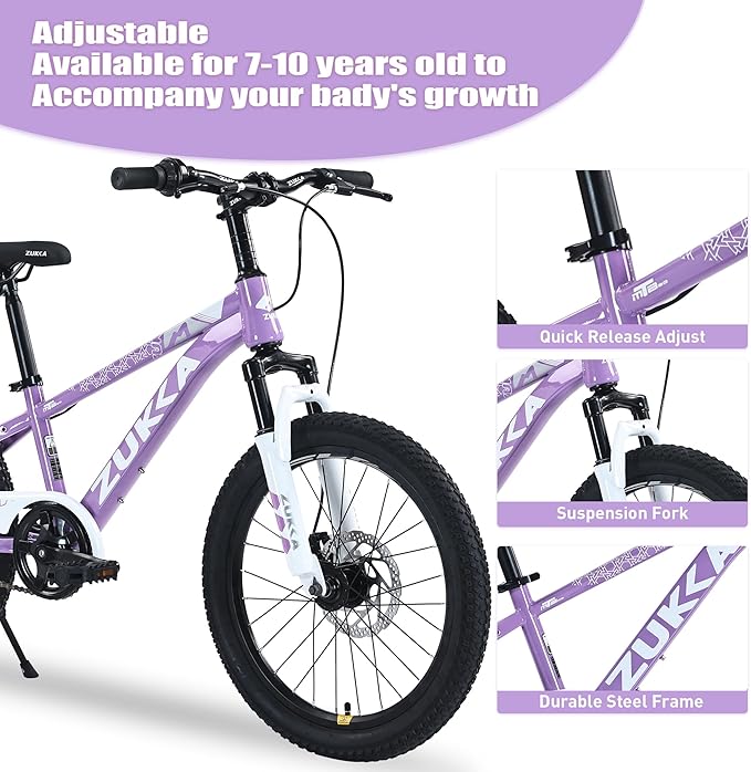ZUKKA Kids Bike 20/24 Inch Mountain Bike Dual Disc Brake Suspension Fork Single Speed for Ages 7-12 Boys and Girls Youth Bicycle, Multiple Colors