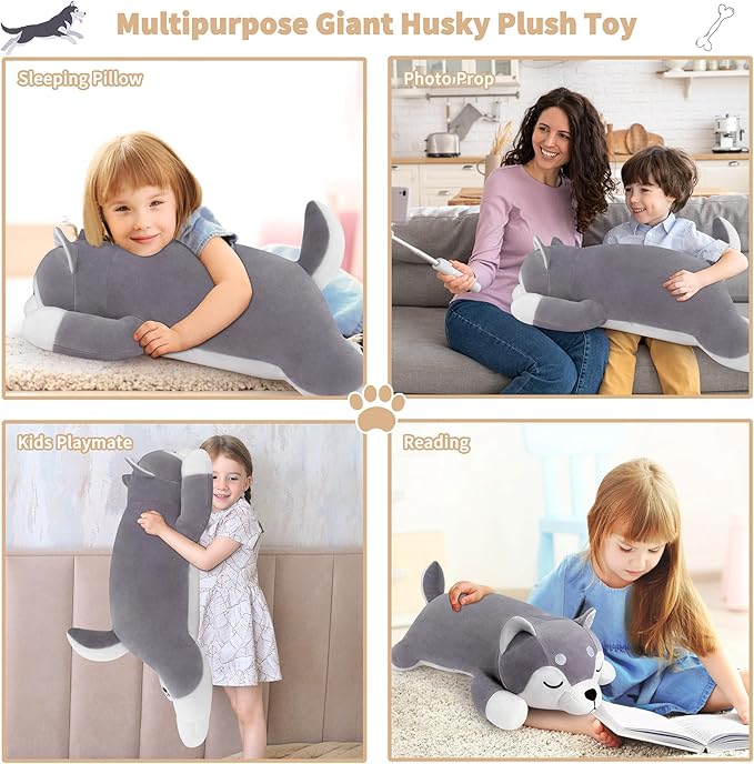 Auspicious beginning 30'' Husky Stuffed Animal Plush Pillow, Huskies Anime Body Pillow, Kawaii Stuff Animal Plush Toy, Big Plushie Stuffed Dog Giant Plush Throw Pillow Gifts for Boys Girls