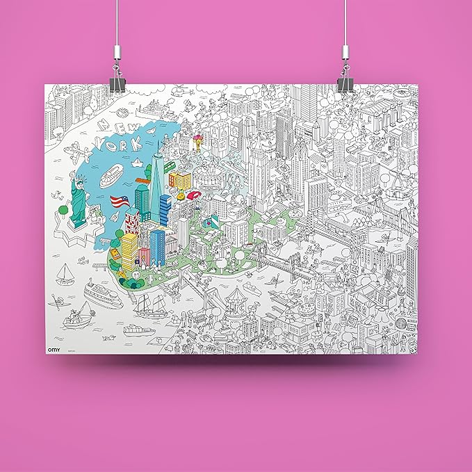 Omy Giant Coloring Poster – New York City - Map of NYC | Discover the Landmarks and Key Places in New York City | 40 x 28 Inches | Creative Play and Fun for Kids, Teens, Adults, and The Whole Family