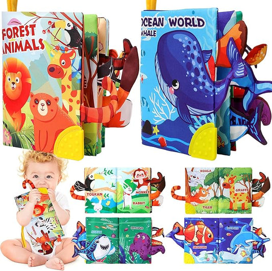 Baby Books 0-6 6-12 Months,Crinkle Books for Baby,Infant Tummy Time Toy High Contrast Sensory Book for Babies,Newborn Stocking Stuffers,Infants Soft Book, Bath Books for Babies Teether Toy