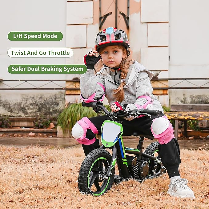 Electric Balance Bike for Kids 3 to 6 Years, Anti-Slip Grips, Adjustable Seat & Handler, Two Speed Safety Modes, Kid Electric Dirt Bike with 12” Off-Road Tires