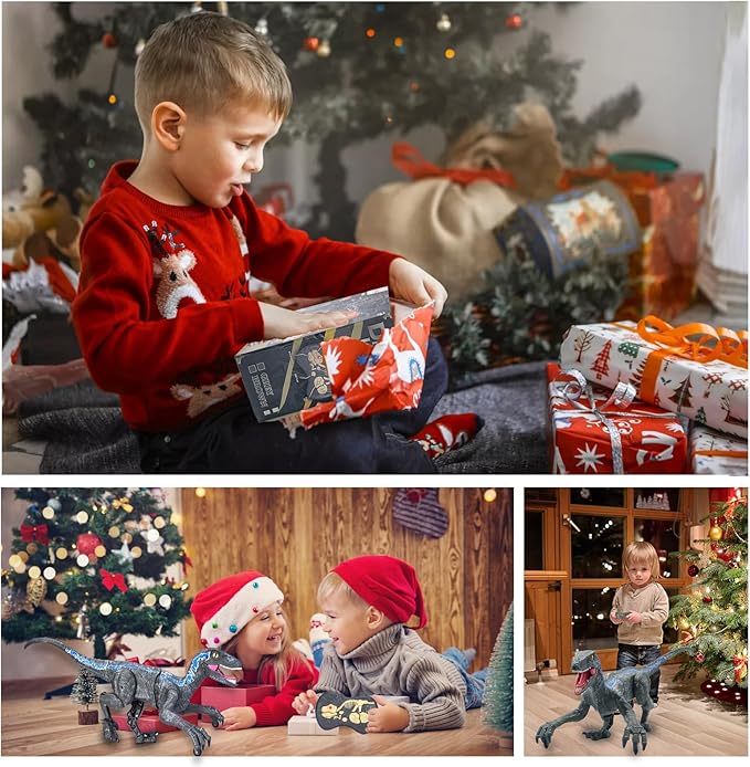 Remote Control Dinosaur Toys for Boys Kids Girls 3 4 5 6 7 8 Electronic RC Robot Toy Walking Roaring Velociraptor Realistic 18.1" Jurassic Dino Rechargeable Raptor Blue Birthday Gift