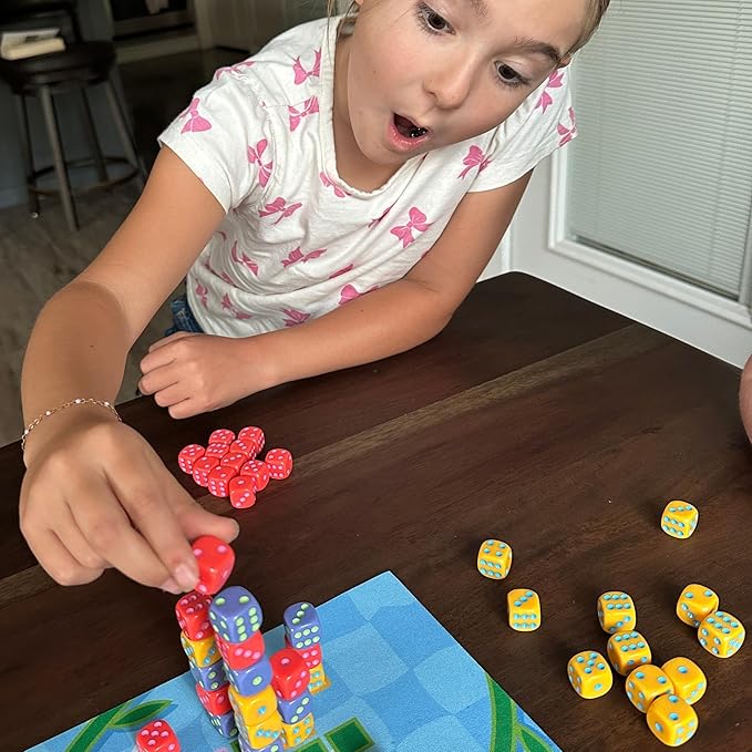 Stack-a-Pillars – Dice Stacking Family Game for 2-4 Players | Fun 15-Minute Strategy Games with Dice Set and Double-Sided Mat | Great for Game Night, Travel, Kids, and Adults